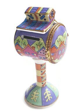 Vintage Empress Arts 5" Stamp Dispenser Porcelain Mailbox Whimsical Town Village